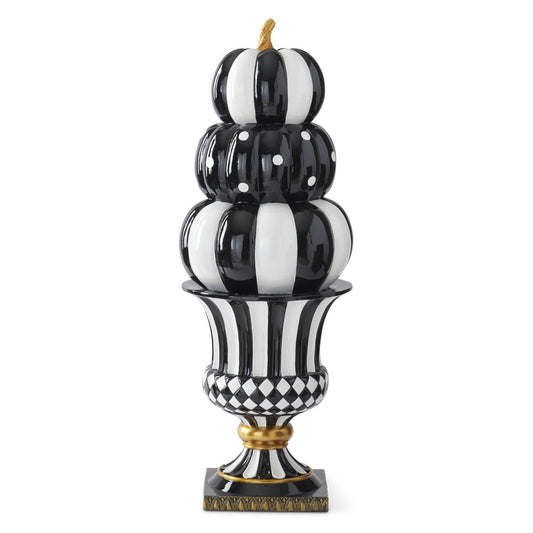 K & K Interiors 27 Inch Black & White Resin 3 Stack Pumpkins on Urn
