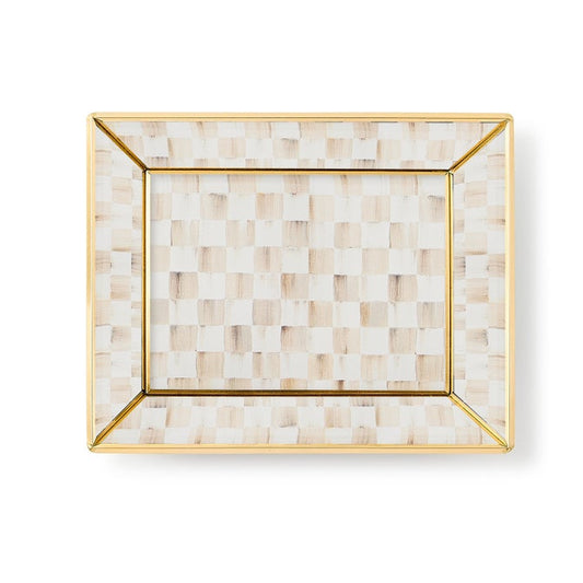 Mackenzie Childs Mocha Check Small Glass Tray