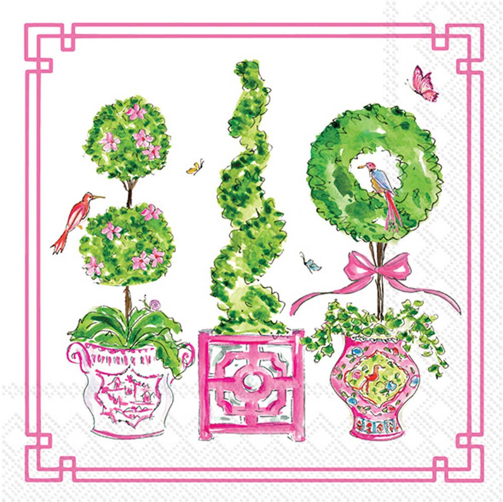 Paper Cocktail Napkin 20 Ct Pink Topiaries Rosanne Beck