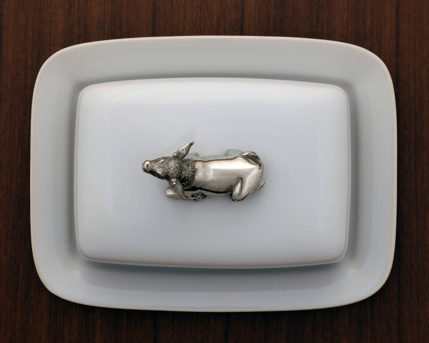 Stoneware Butter Dish with Pewter Mabel the Cow