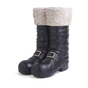 K & K Interiors 10 Inch Black & White Resin Santa Boots Container