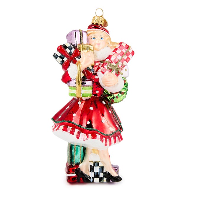 Check It Out Shopper Lady Glass Ornament