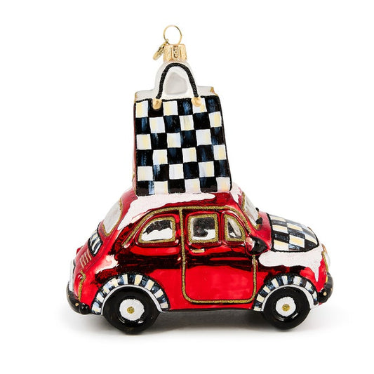 Christmas Shopping Car Glass Ornament