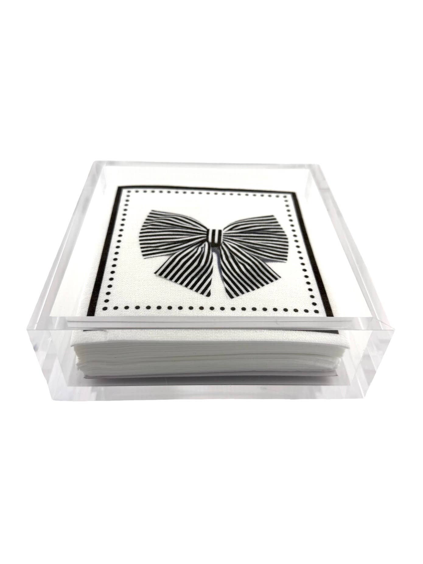 Maven Home Linen-Feel Cocktail Napkins, Black Bow
