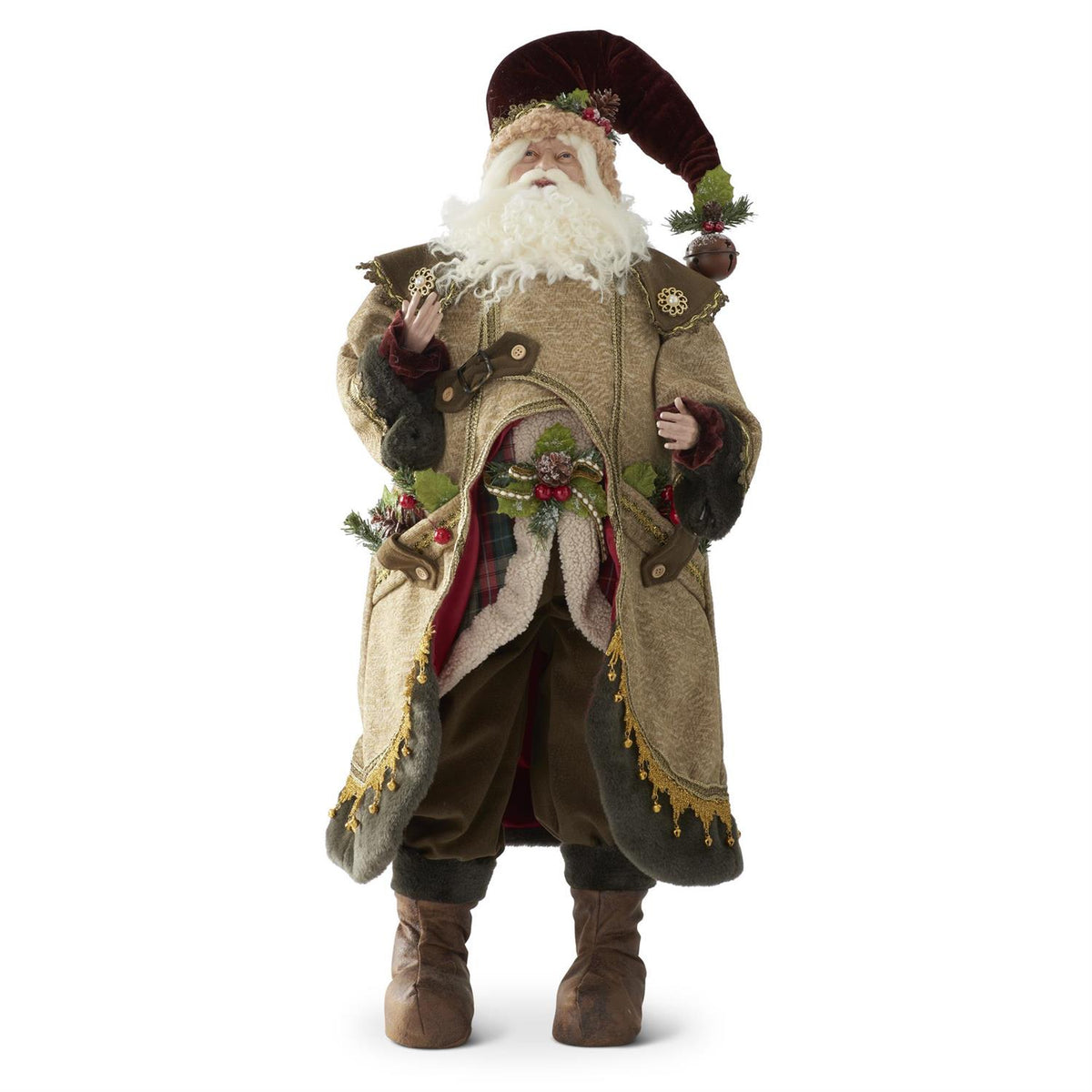 K & K Interiors Woodland Santa w/Pine Springs & Gold Bells