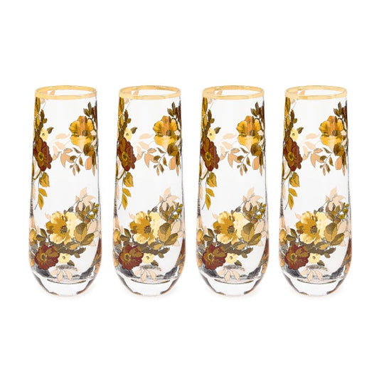 Mackenzie Childs Wild Rose Stemless Flute, Set of 4