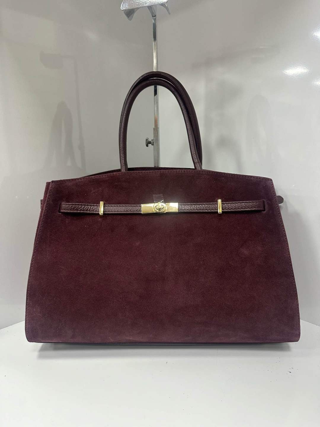 Italian Leather Suede Handbag - Orange