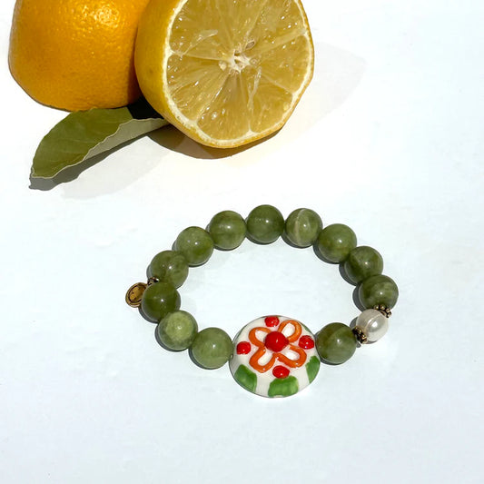 Green Garnet w/ Hand Painted Ceramic Cassata Siciliana