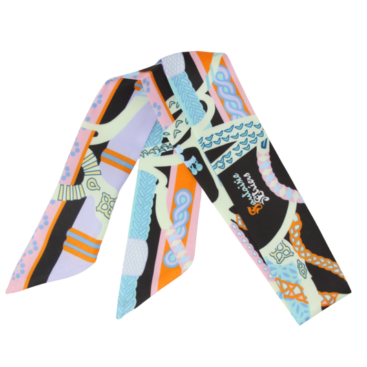 Skinny Silk Scarf - Bright Vibrant Mosaic Pink/Blue