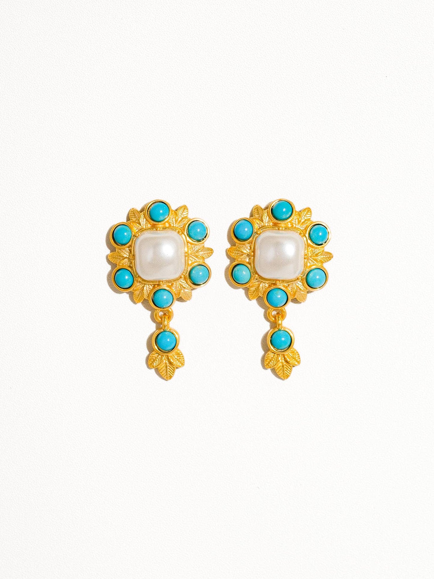 Marcella 18K Gold Boho Pearl Earring with Turquoise Stone: Turquoise