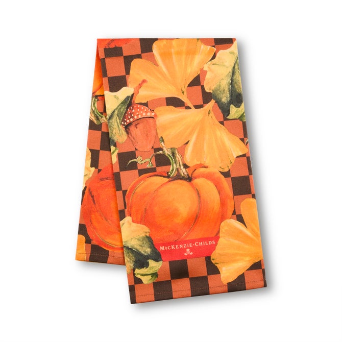 MacKenzie Childs Checked Pumpkin Harvest Printed Dish Towel