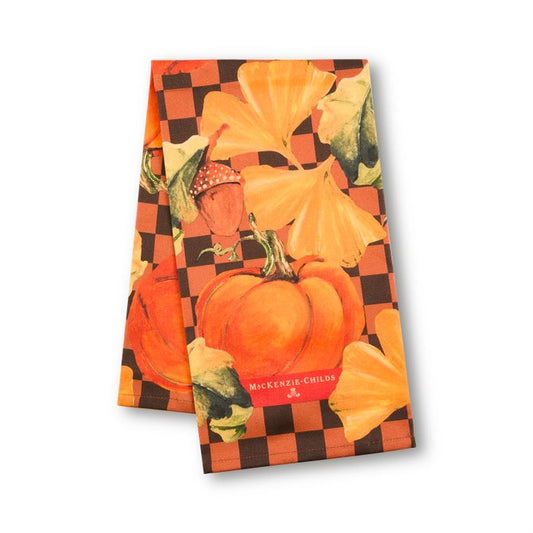MacKenzie Childs Checked Pumpkin Harvest Printed Dish Towel