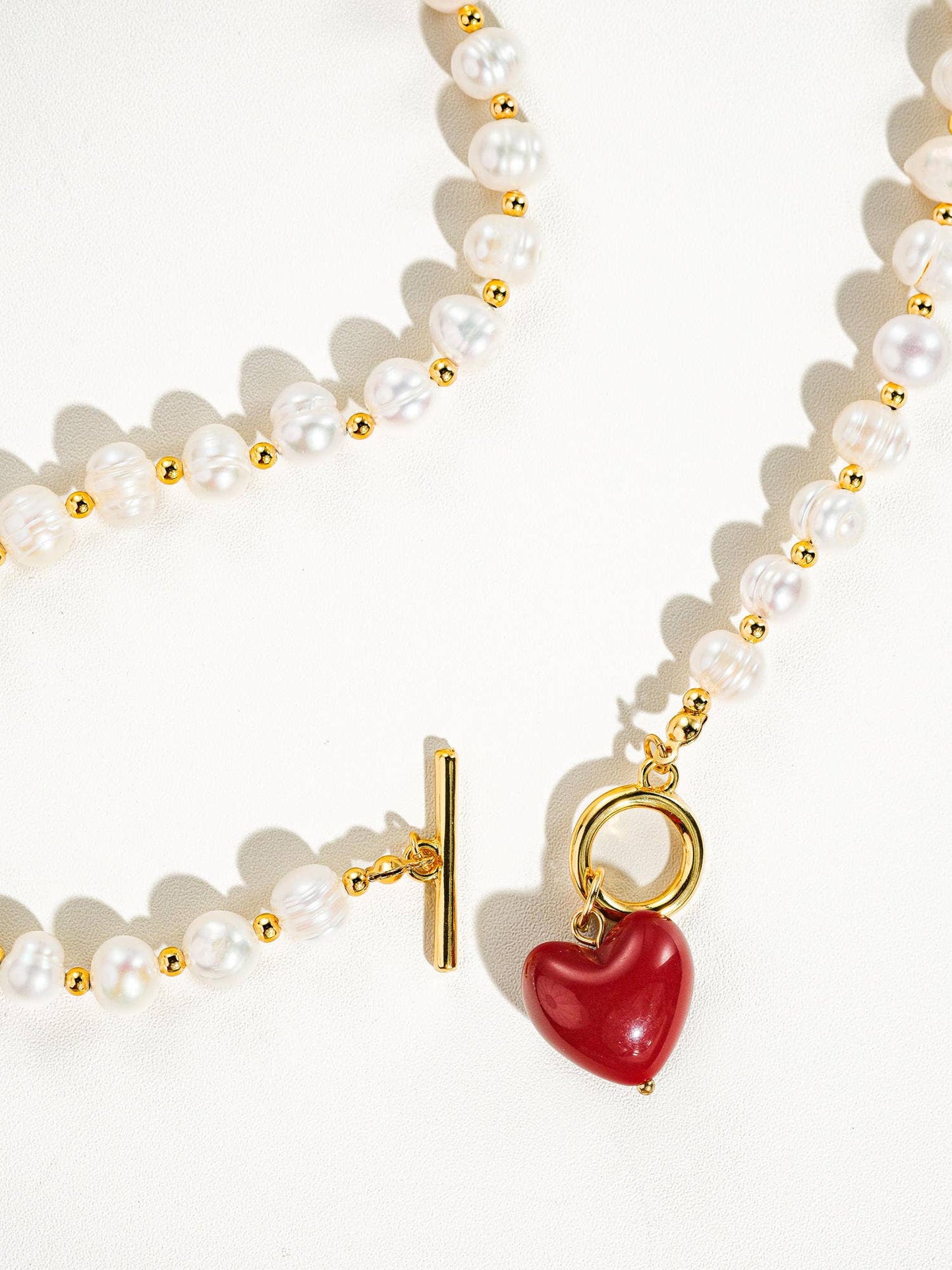 Wren Vintage Natural Pearl Heart Necklace: Red