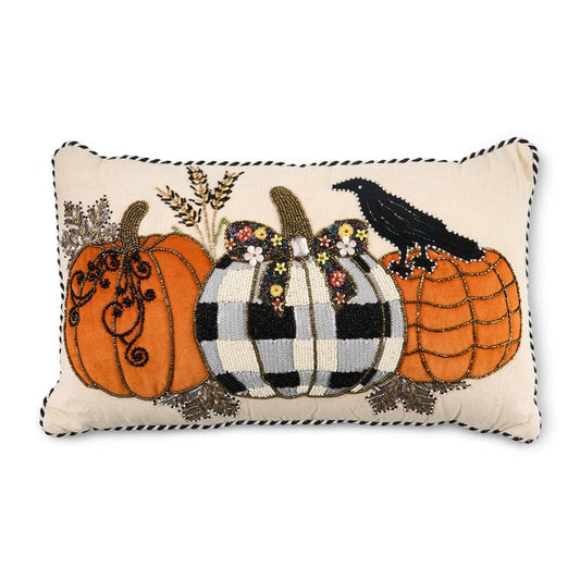 MacKenzie Childs Pumpkin and Crow Lumbar Throw Pillow