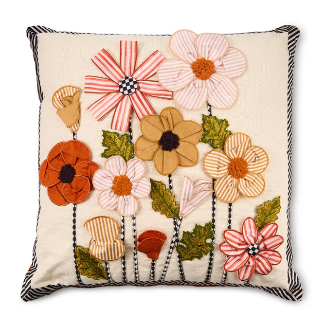 MacKenzie Childs Striped Flowers Throw Pillow