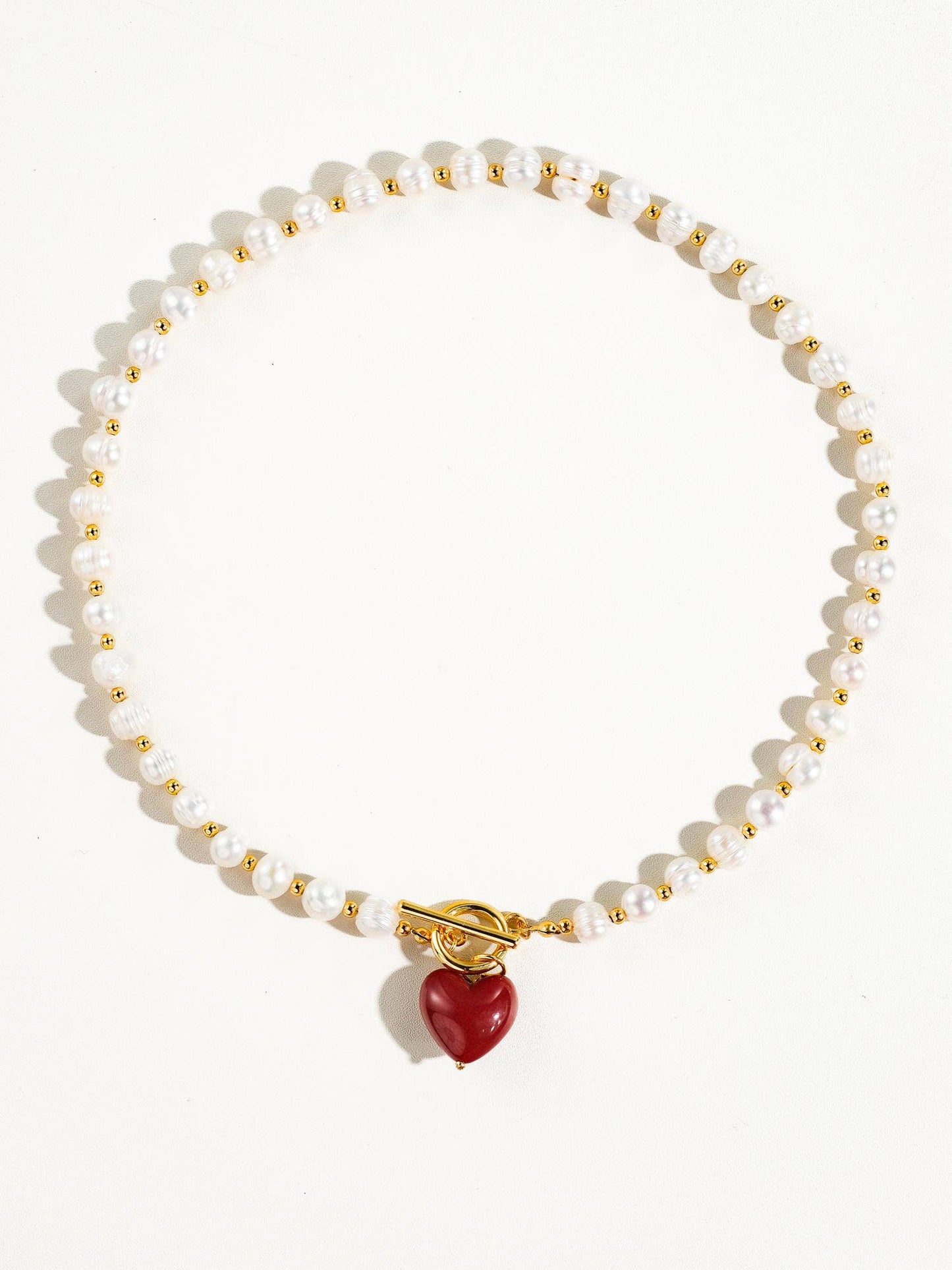 Wren Vintage Natural Pearl Heart Necklace: Red