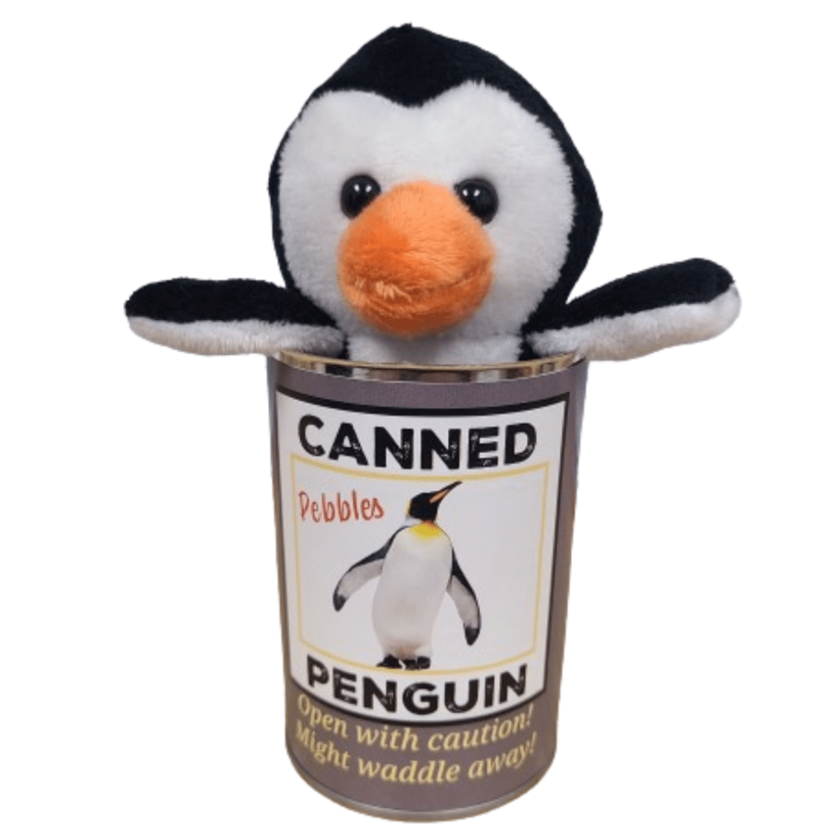 Pebbles the Canned Penguin Stuffed Animal Plush w/Jokes: Pop Top Lid