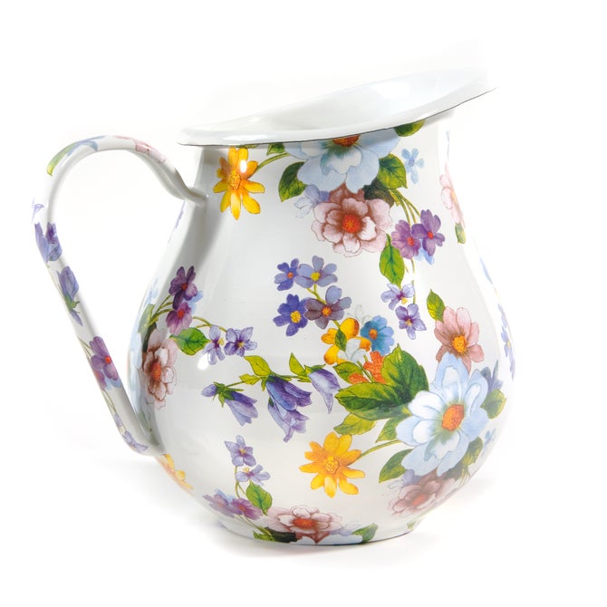 Enamel Flower Market Pitcher - White