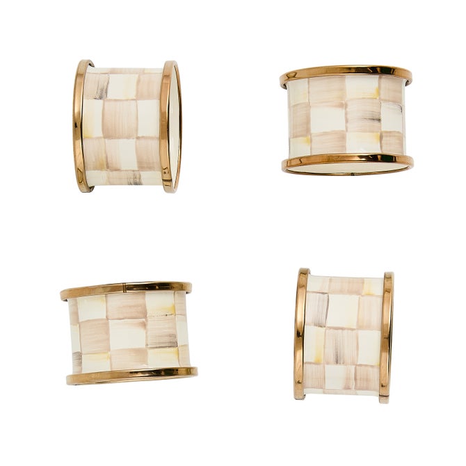 MacKenzie-Childs Mocha Check Napkin Rings, Set of 4