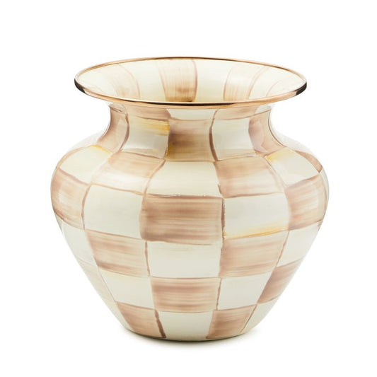 Mocha Check Large Enamel Vase