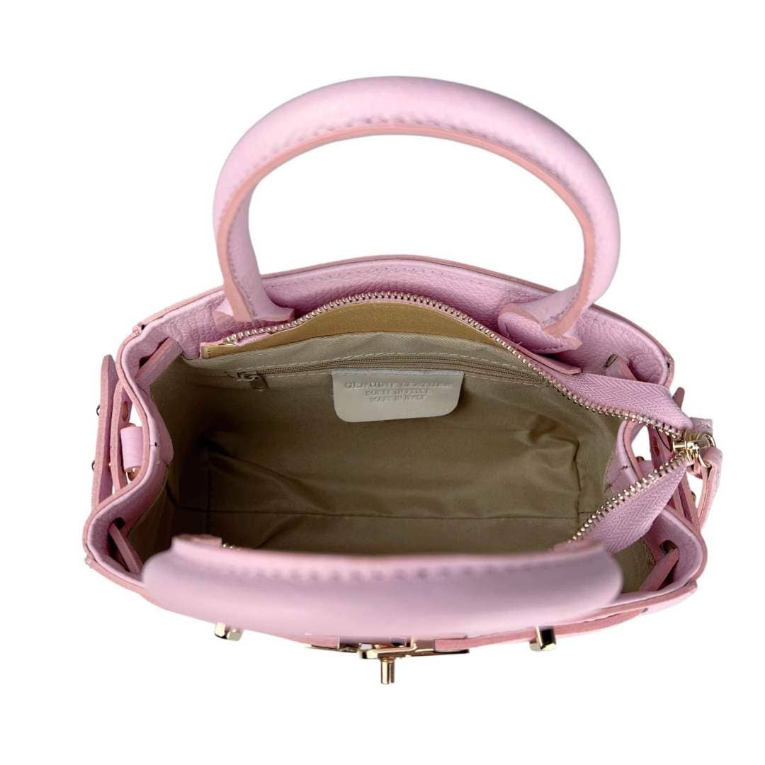 Italian Leather Top Handle Bag w/ Lock - Camel