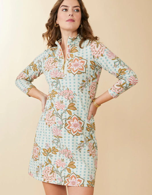 Nora Dress Calm Waters Floral Cane Blue