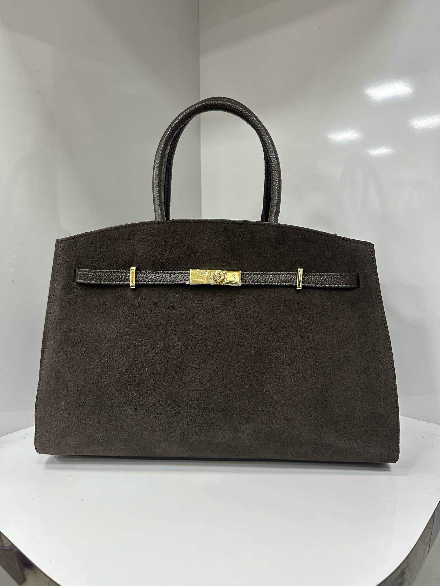 Italian Leather Suede Handbag - Orange