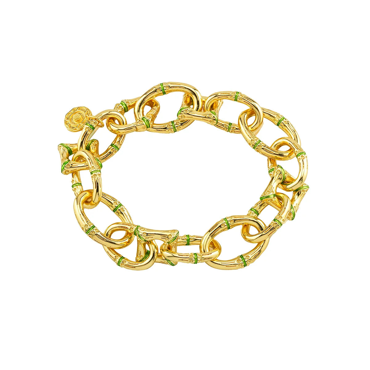 Capucine De Wulf Bangkok Bamboo Link Bracelet, 7.25" - Gold/Green Enamel