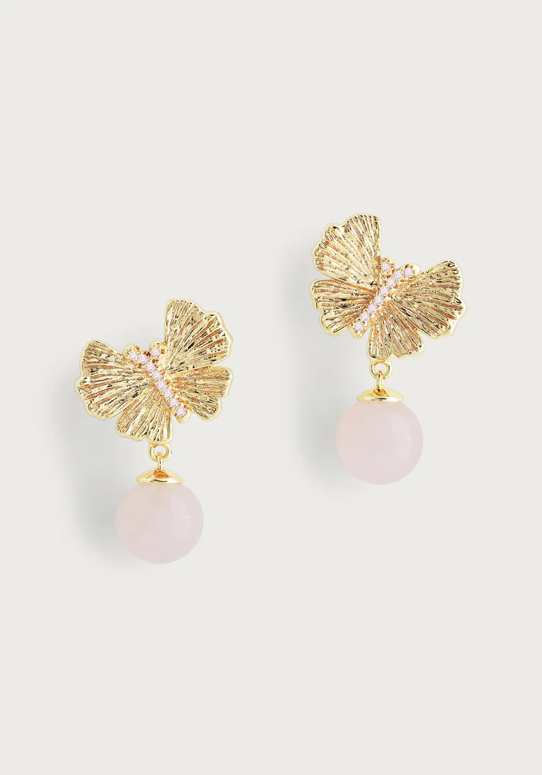 Butterfly Rose Quartz Drop Earring