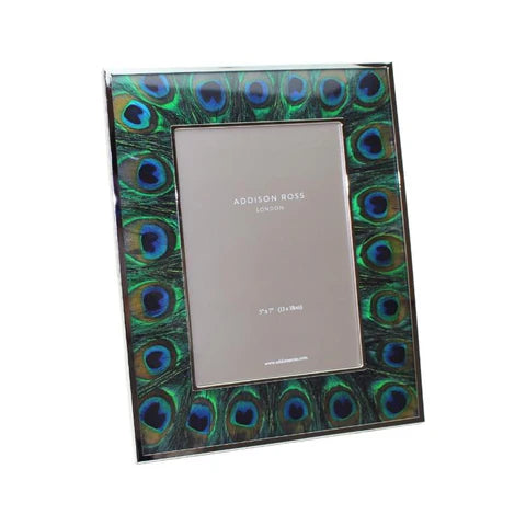 5x7 Faux Peacock Feather & Silver Frame