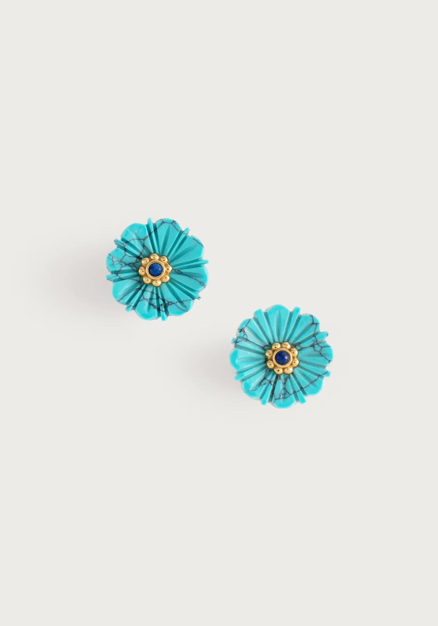 Milos Carved Stone Flower Stud Earrings, Turquoise