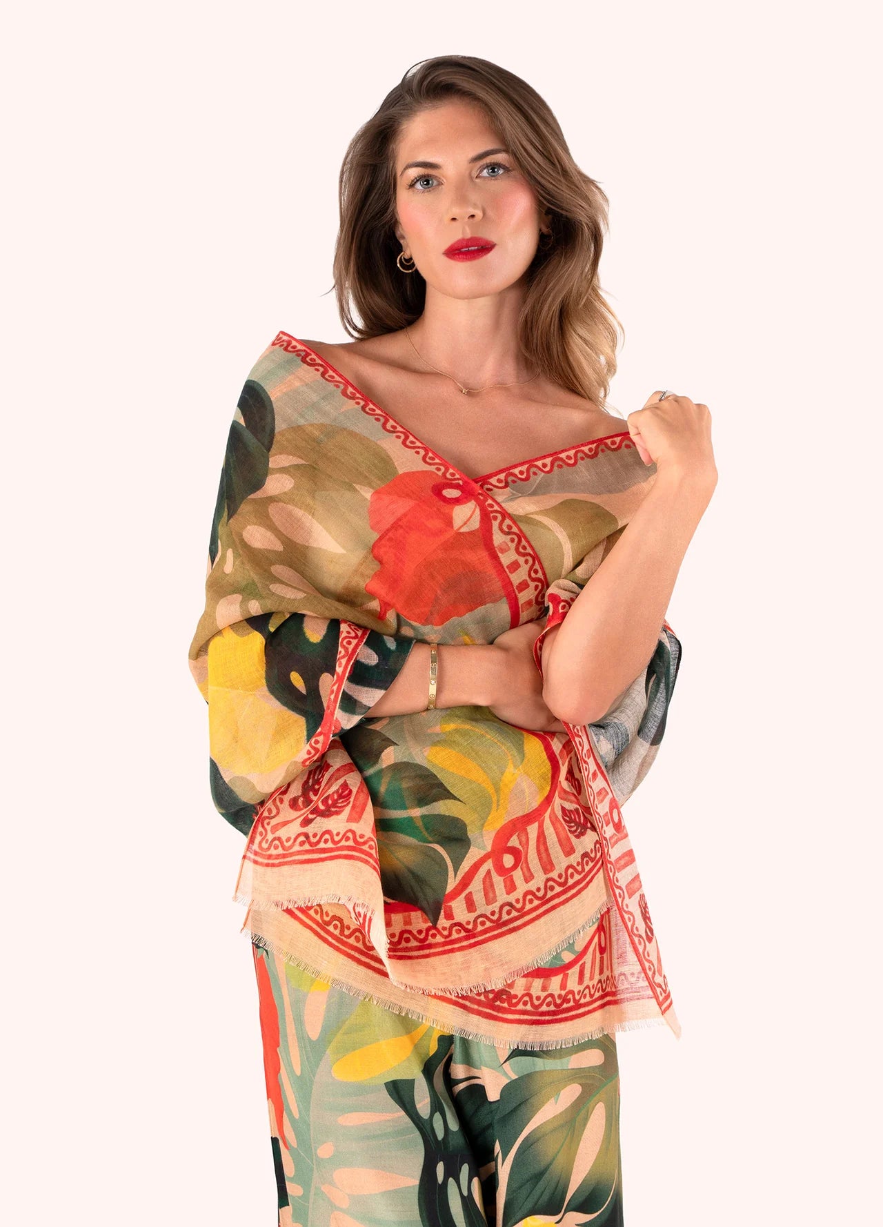 Powder Designs Linen/Cotton Scarf - Exotic Leaves