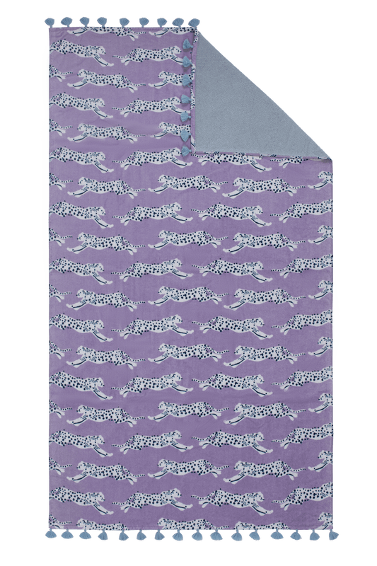 Leaping Leopard Lilac Beach Towel