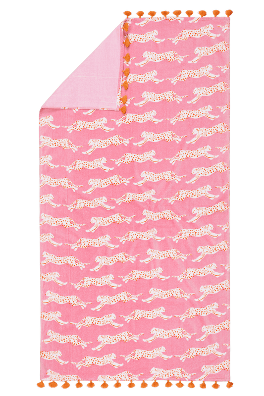 Leaping Leopard Pink Beach Towel