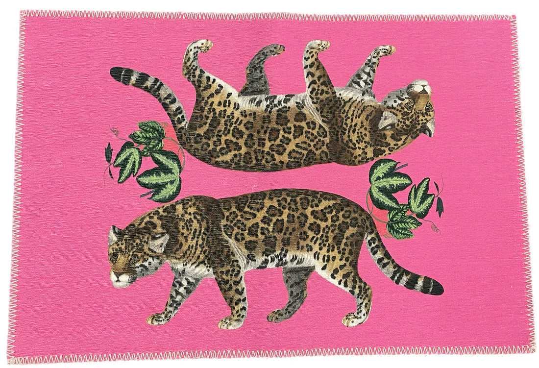 Nicolette Mayer Leopard Seeing Double Hot Pink Chenille Rectangle Rug - 20x30