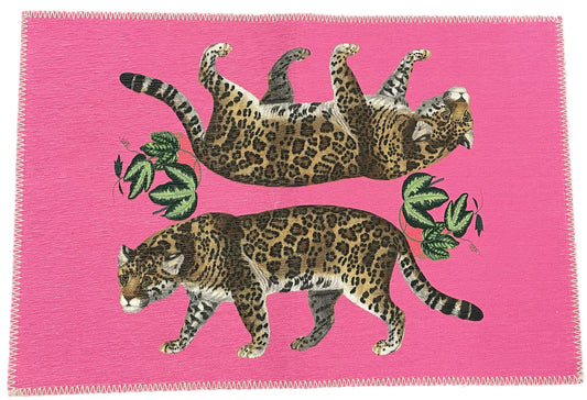 Nicolette Mayer Leopard Seeing Double Hot Pink Chenille Rectangle Rug - 20x30