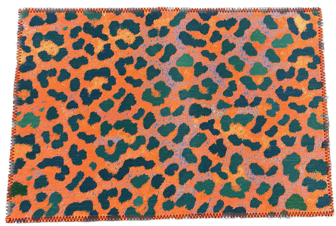 Nicolette Mayer Leopard Skin Orange Teal Chenille Rectangle Rug - 20x30