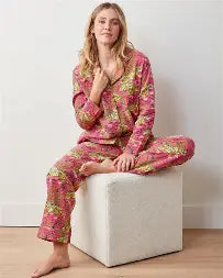 Print Fresh Lightweight Flannel Long PJ Set in Bagheera - Hot Pink