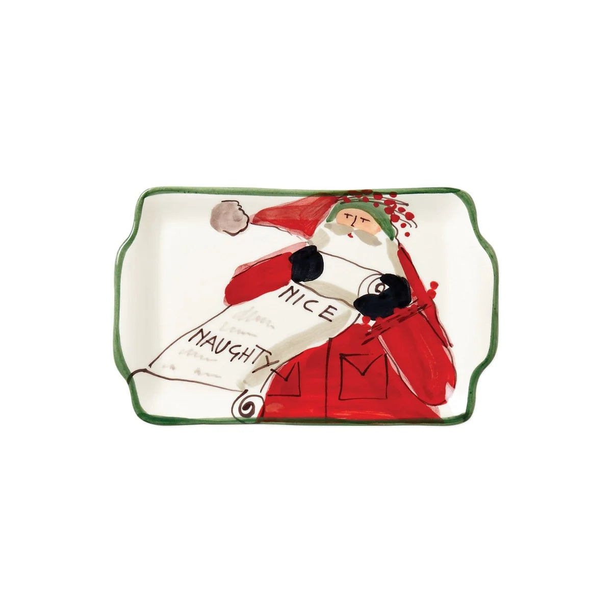 Vietri Old St. Nick Rectangular Plate - Naughty or Nice