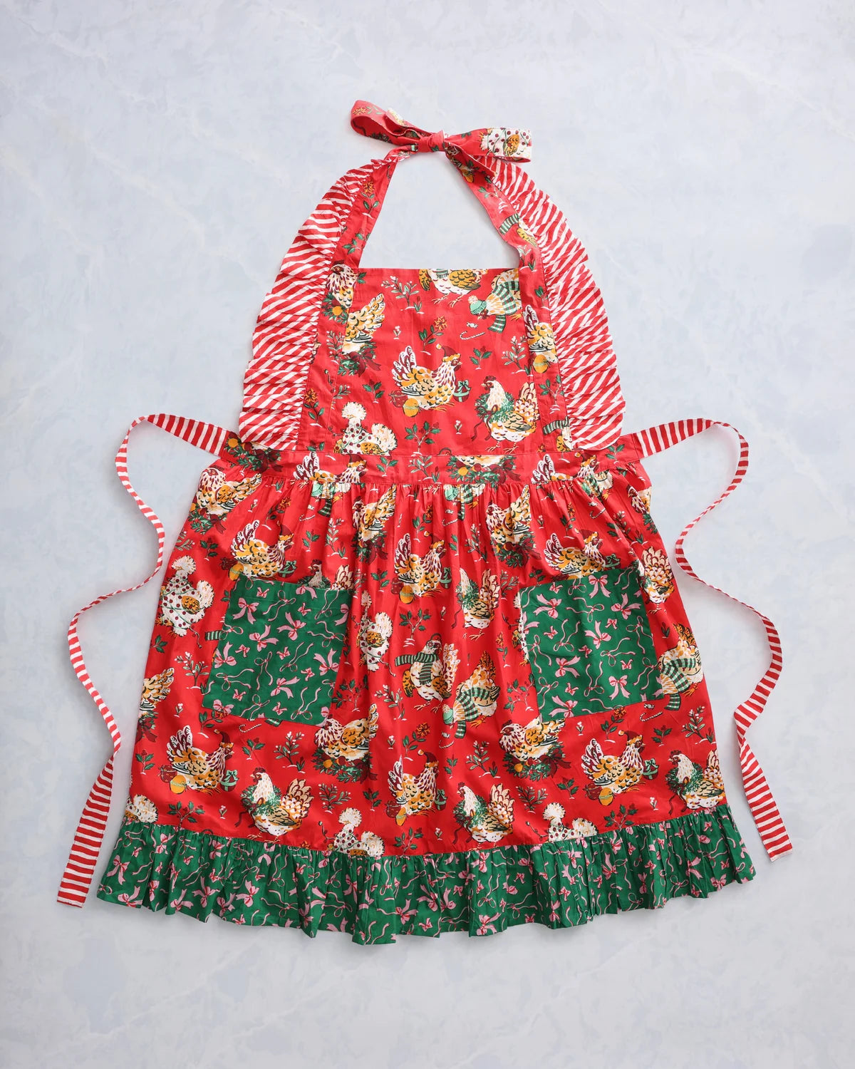 Printfresh Ruffle Apron in Holiday Hens