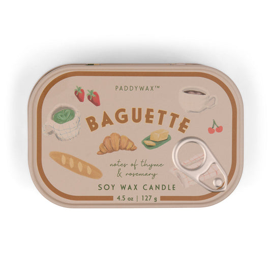 Paddywax Bistro 4.5 oz Printed Tin Candle | French Baquette