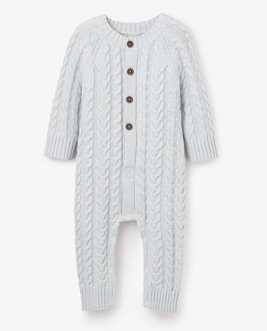 Pale Blue Horseshoe Cable Knit Baby Jumpsuit - 6-9 month