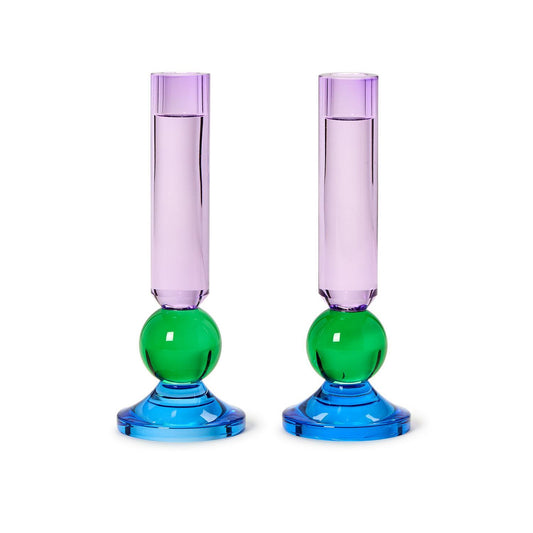Two's Company Color Pop Set of 2 Glass Taper Candlestick - Tall