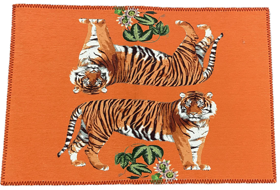 Nicolette Mayer Tiger Seeing Double Orangerie Chenille Rectangle Rug - 20x30