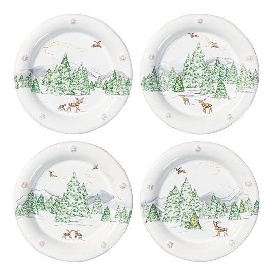 Juliska Berry & Thread North Pole Side/Cocktail Plate Assorted Set/4