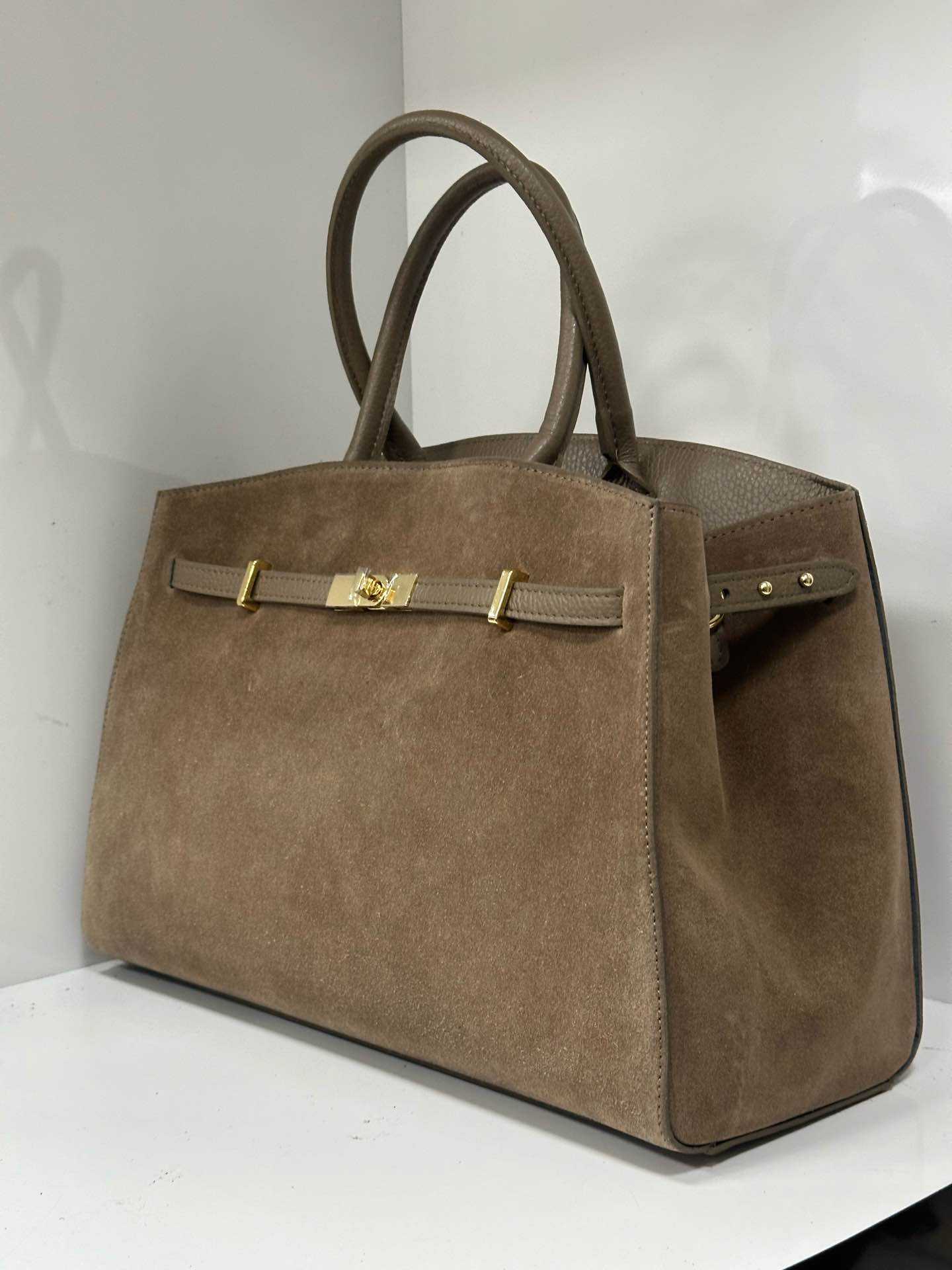 Italian Leather Suede Handbag - Orange