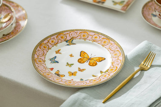 Butterflies with Pink Ornament 8" Porcelain Dessert Plate