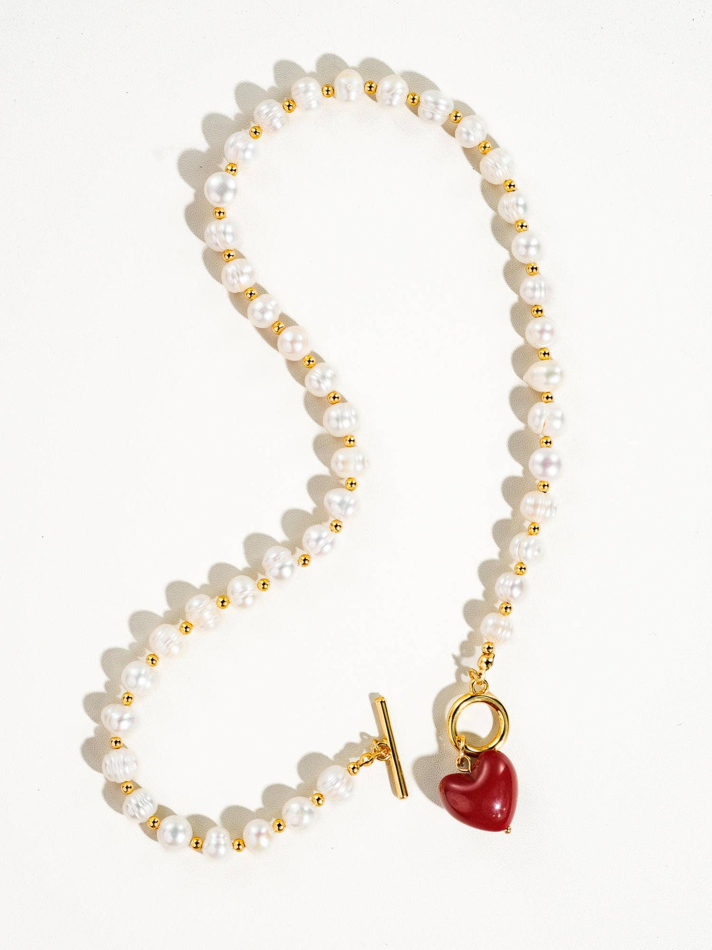 Wren Vintage Natural Pearl Heart Necklace: Red