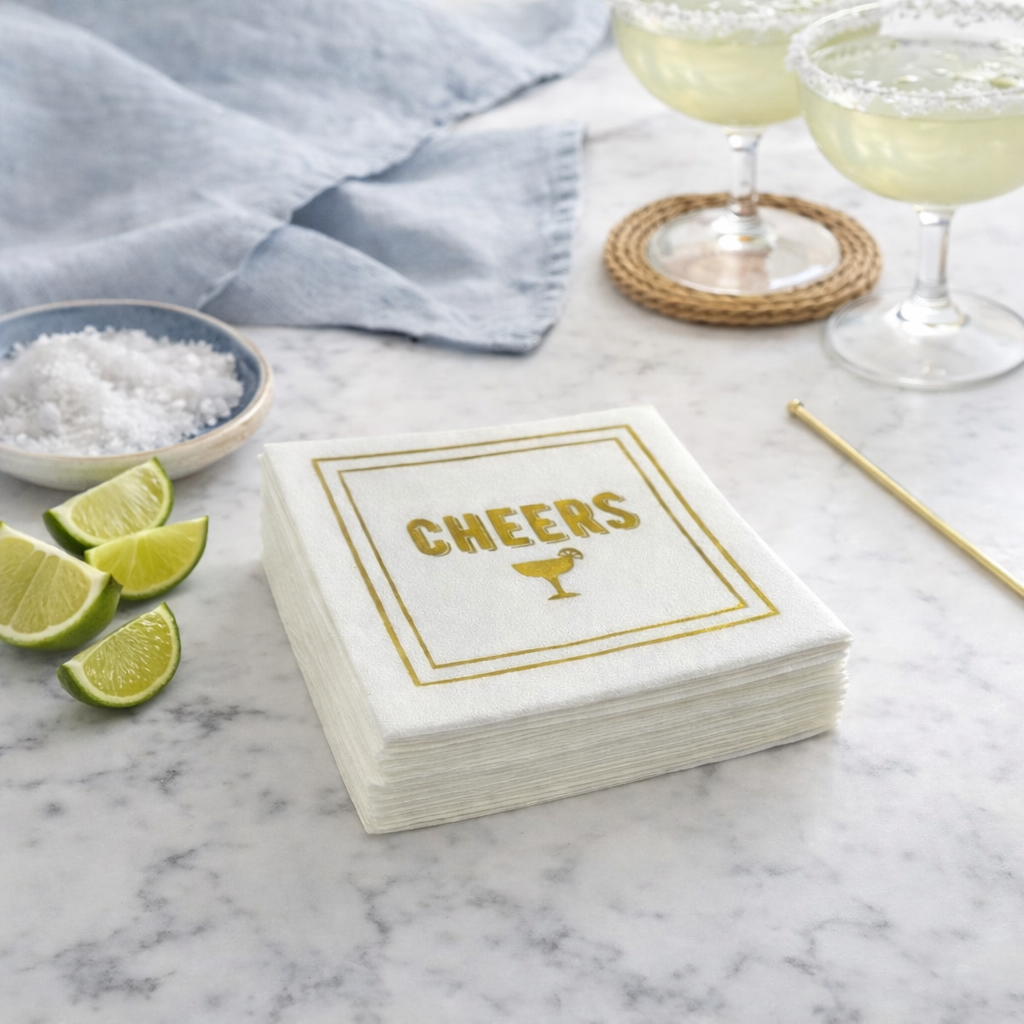 Maven Home Linen-Feel Cocktail Napkins, Cheers
