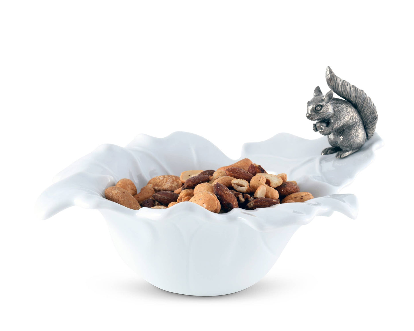 Fine Porcelain Leaf Bowl with Pewter Squirrel